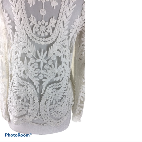 Lace Embroidered White Tunic Size S - Picture 3 of 4